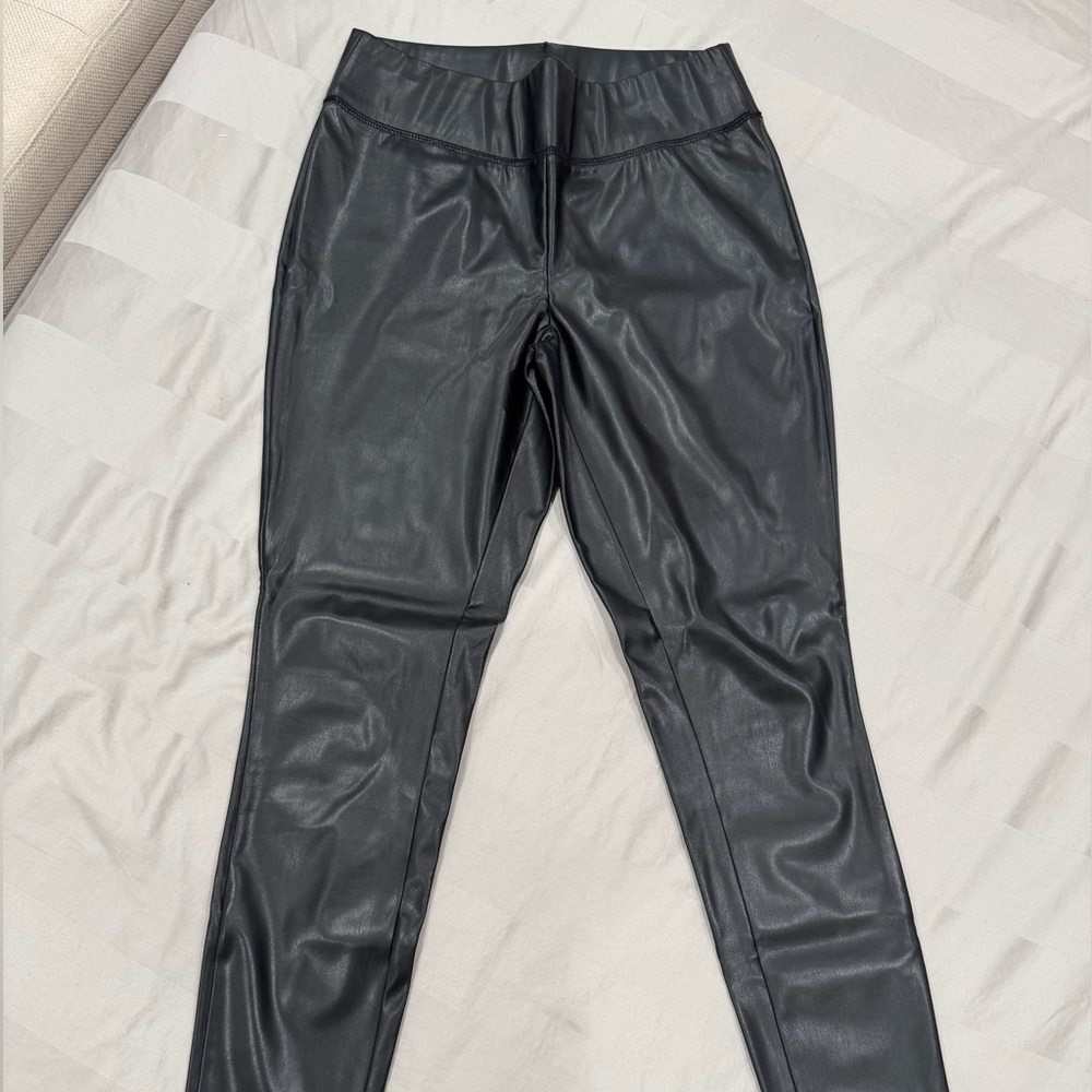 INC International Concepts Black Leather Slim-Leg Pants